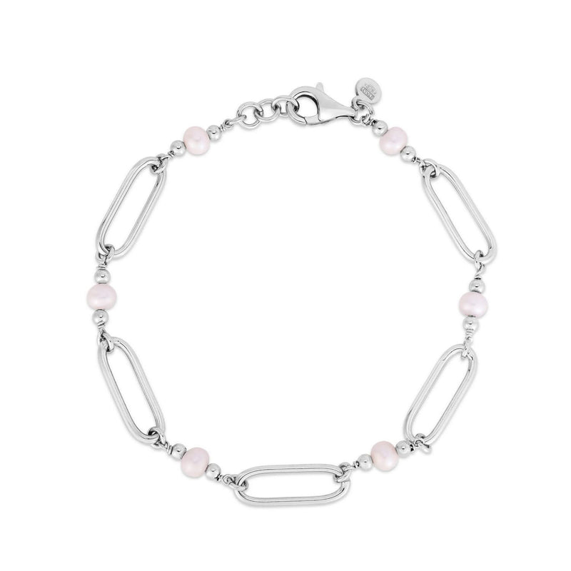 Sterling Silver Rhodium Plated Pearl Paperclip Bracelet Rhodium plated sterling silver paperclip bracelet with pear pearl stone