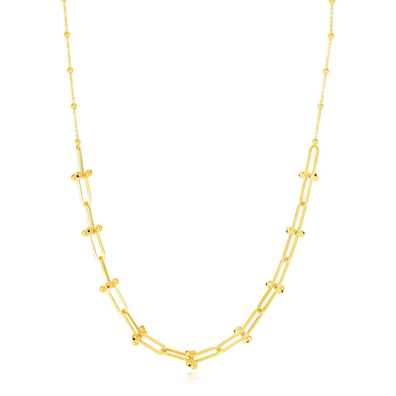 14k Yellow Gold Beaded U Link Chain Necklace Product Image