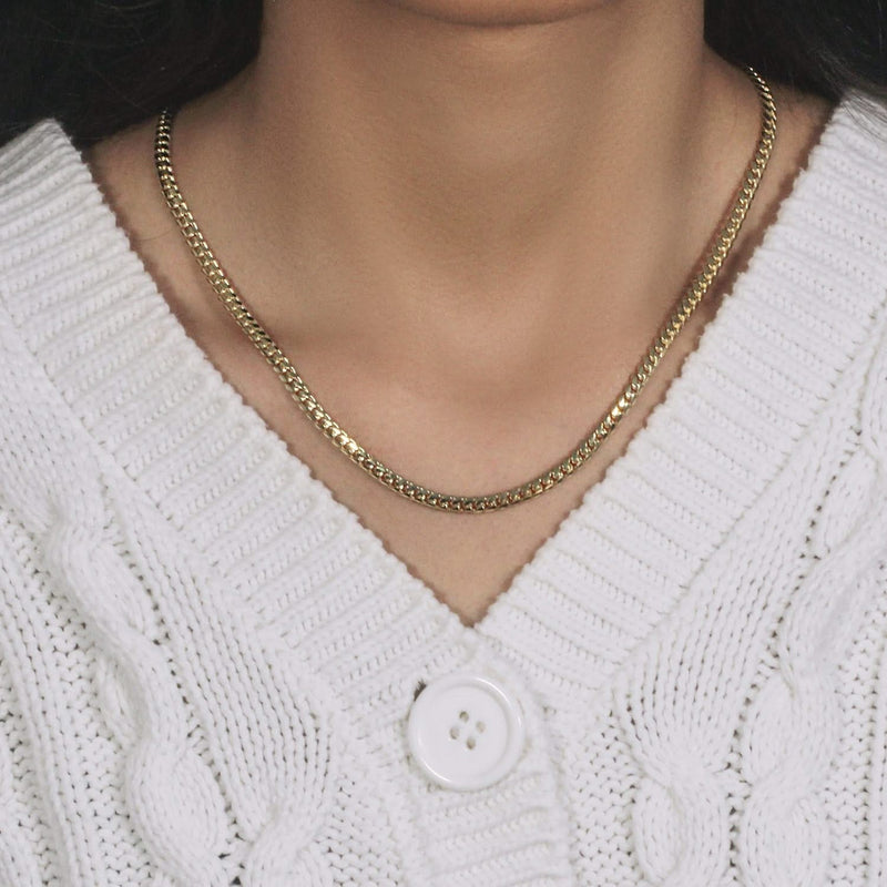 3.9mm 10k Yellow Gold Classic Miami Cuban Solid Chain 10K yellow gold Cuban chain with flat interlocking links at 3.9mm width