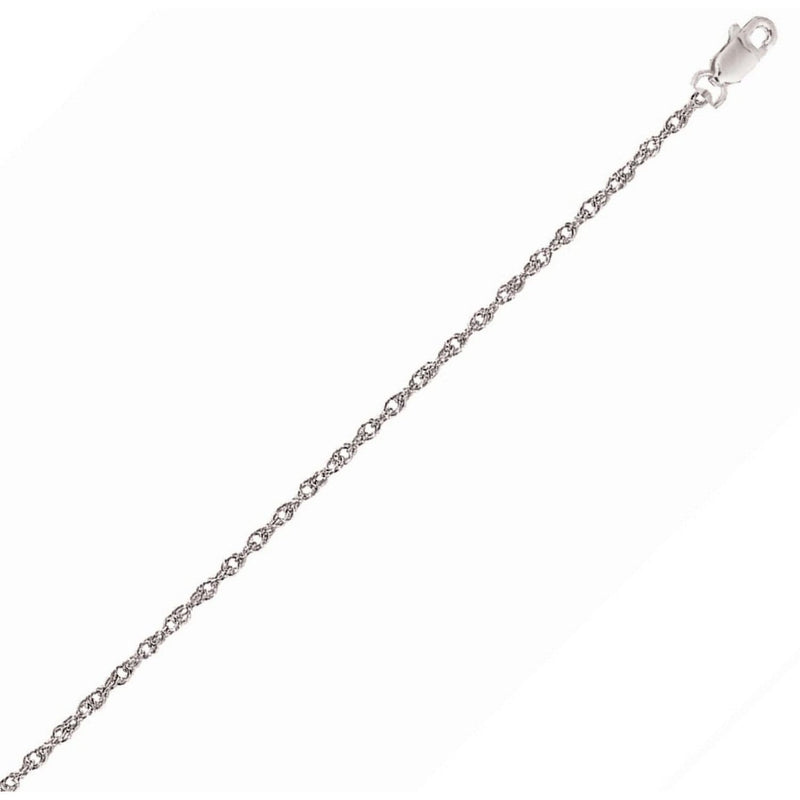 14k White Gold Machine Rope Chain (1.10 mm) 14K white gold rope chain with twisted 1.10 mm spiral link pattern