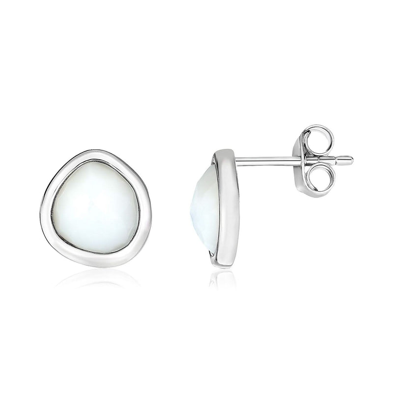 Sterling Silver Rounded Mother of Pearl Earrings 925 sterling silver ring with round mother of pearl stone