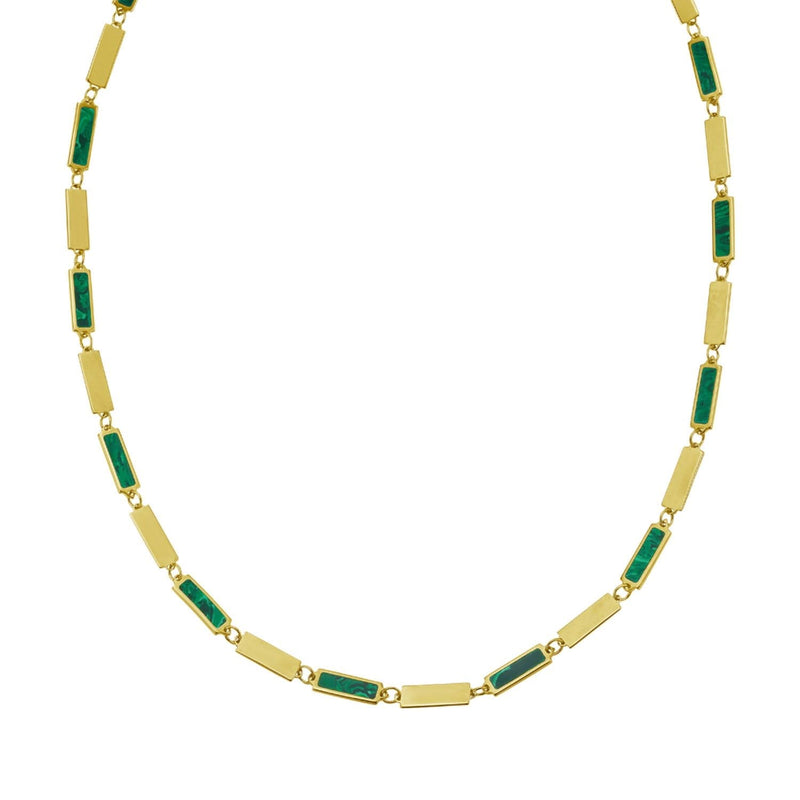 14K Yellow Gold Malachite Rectangle Links Necklace (3.50 mm) 14K yellow gold necklace with rectangle malachite links