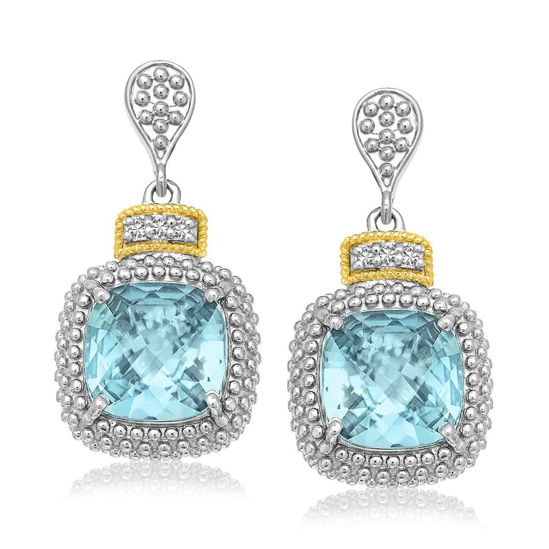 18k Yellow Gold & Sterling Silver Sky Blue Topaz & Diamond Earrings (.05cttw) 18K yellow gold ring with sky blue topaz and small diamond stones