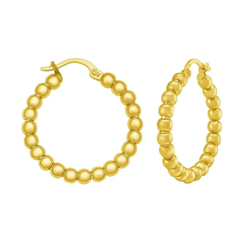 14K Yellow Gold Polished Medium Bead Hoop Earrings 14K yellow gold polished medium bead hoop earrings with hinged post closure