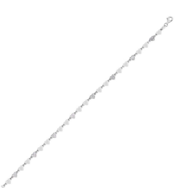Sterling Silver Rhodium Plated Heart Anklet Rhodium plated sterling silver anklet with heart-shaped links