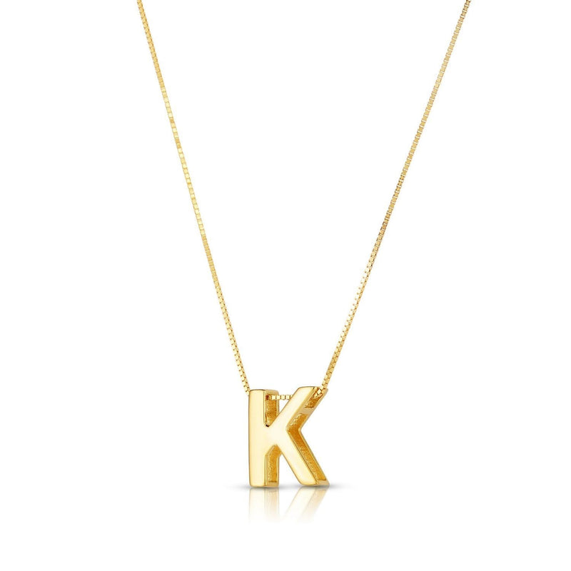 14K Yellow Gold Yours Truly Block Letter Initial K Necklace 14K yellow gold block letter K initial pendant necklace