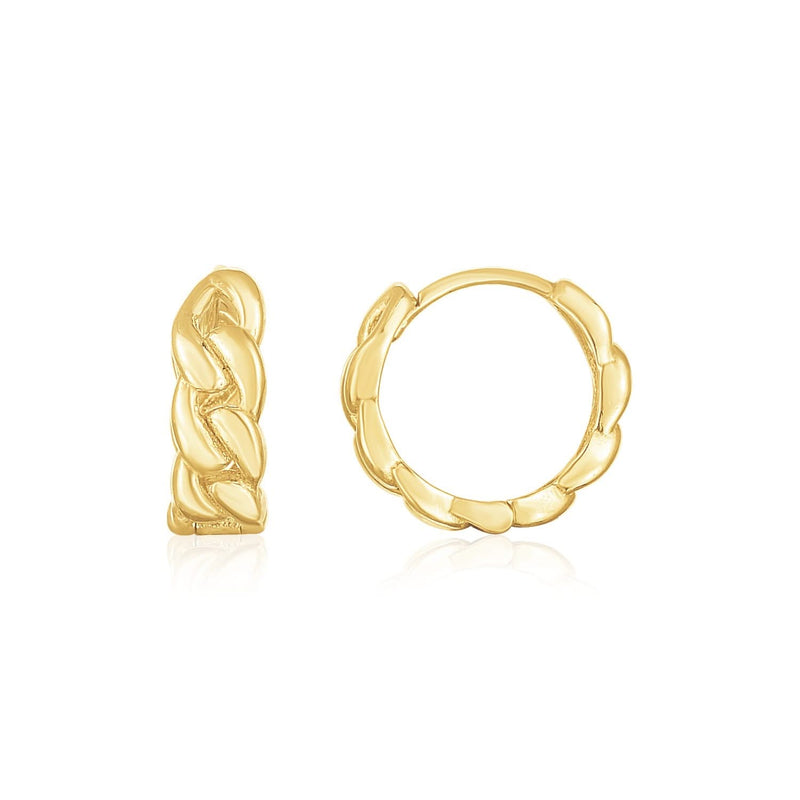 14K Yellow Gold Thick Curb Chain Huggie Hoop Earrings(4.2x12.4mm) 14K yellow gold curb chain huggie hoop earrings, 4.2 by 12.4mm