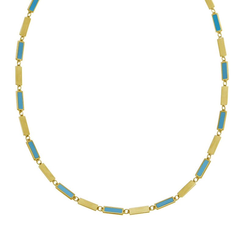 14K Yellow Gold Turquoise Rectangle Links Necklace (3.50 mm) 14K yellow gold necklace with rectangle turquoise links