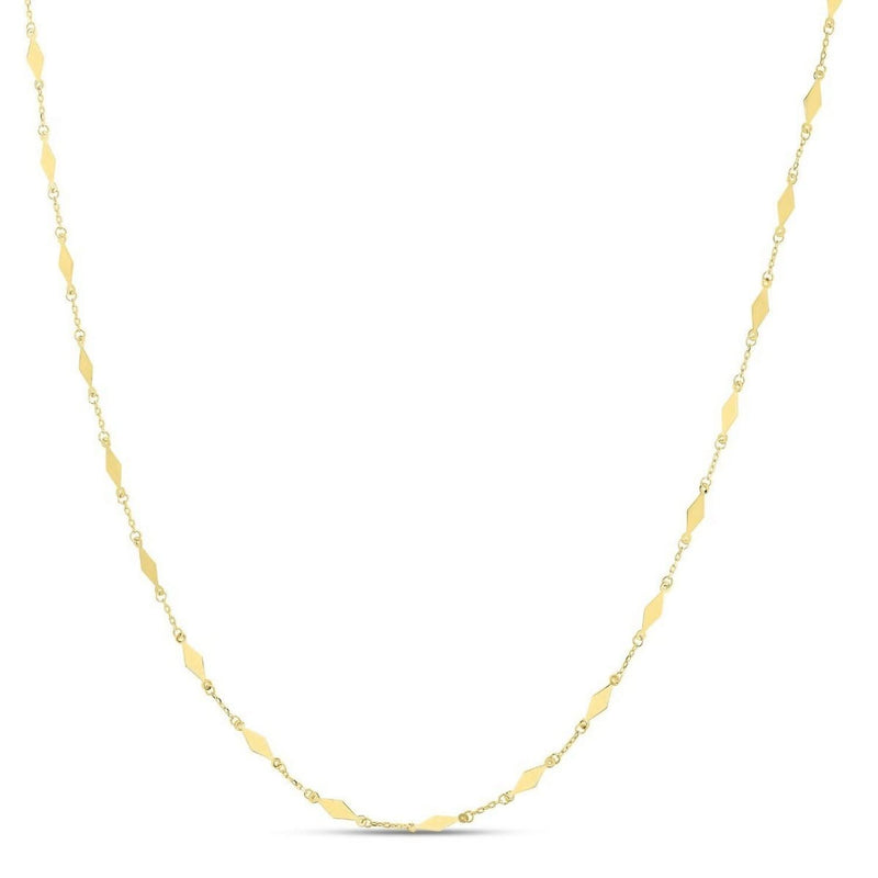 14K Yellow Gold Long Diamond Shape Station Mirror Chain Necklace 14K yellow gold station necklace with diamond-shape mirror links