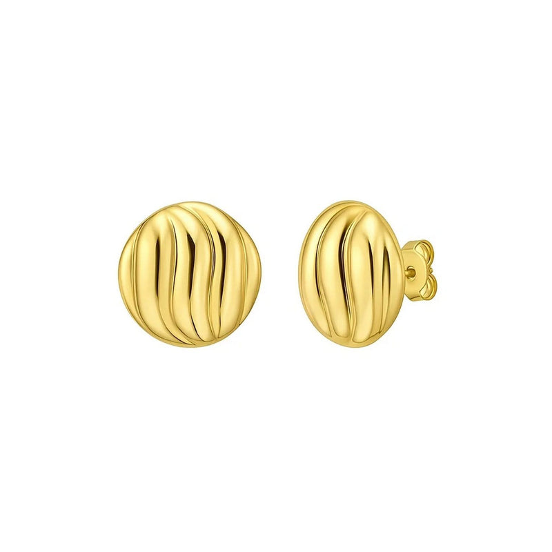 14K yellow gold swirl button stud earrings with domed textured faces