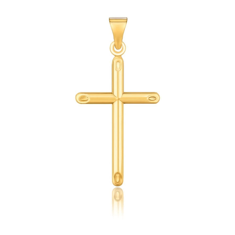 14K yellow gold slim cross pendant with slanted ends