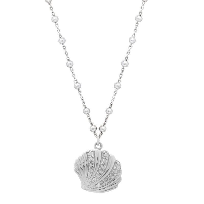 Sterling Silver Rhodium Plated Sea Shell Necklace Rhodium plated sterling silver sea shell pendant necklace