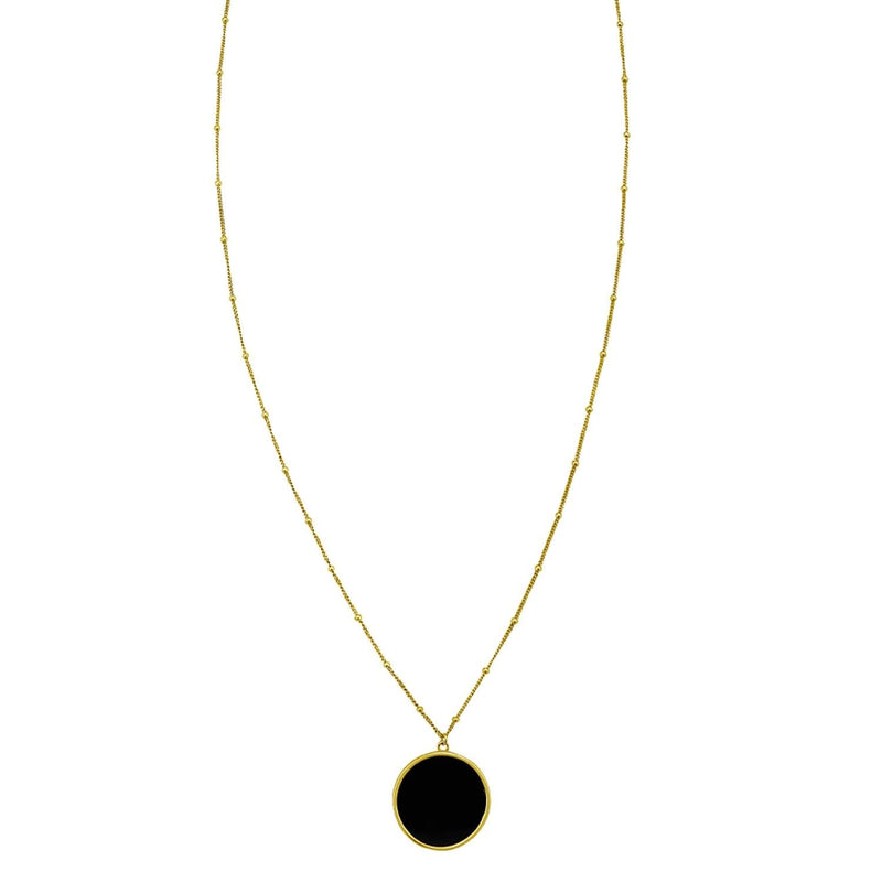 14K Yellow Gold Onyx Inlay Circle Necklace 14K yellow gold circle necklace with inlaid black onyx disc pendant