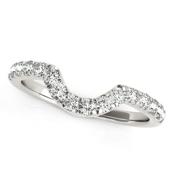 14k White Gold Curved Diamond Wedding Band (3/8 cttw) 14K white gold curved wedding band with round diamond stones