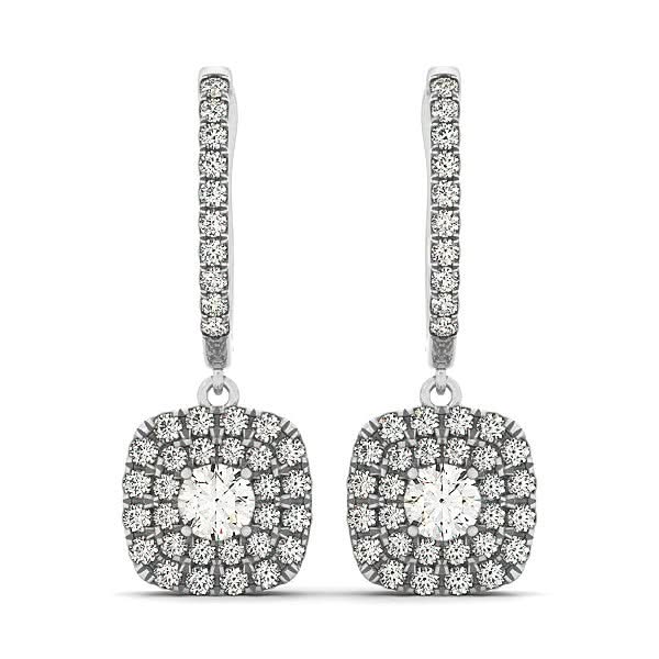 14k White Gold Double Halo Cushion Outer Shaped Diamond Earrings (3/4 cttw) 14K white gold ring with cushion diamond stones in a double halo setting
