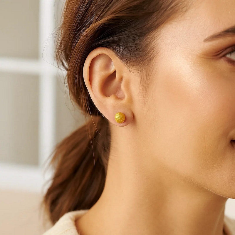14k Yellow Gold Ball Earrings with Crystal Cut Texture(7mm) Product Image