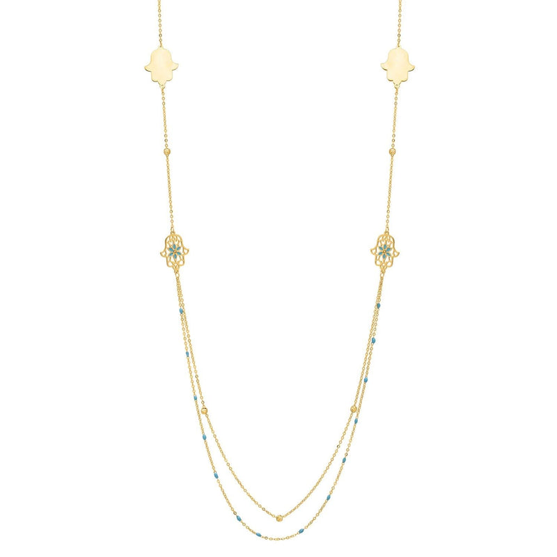 Long Hamsa Necklace in 14K Yellow Gold 14K yellow gold long hamsa hand pendant necklace on gold chain
