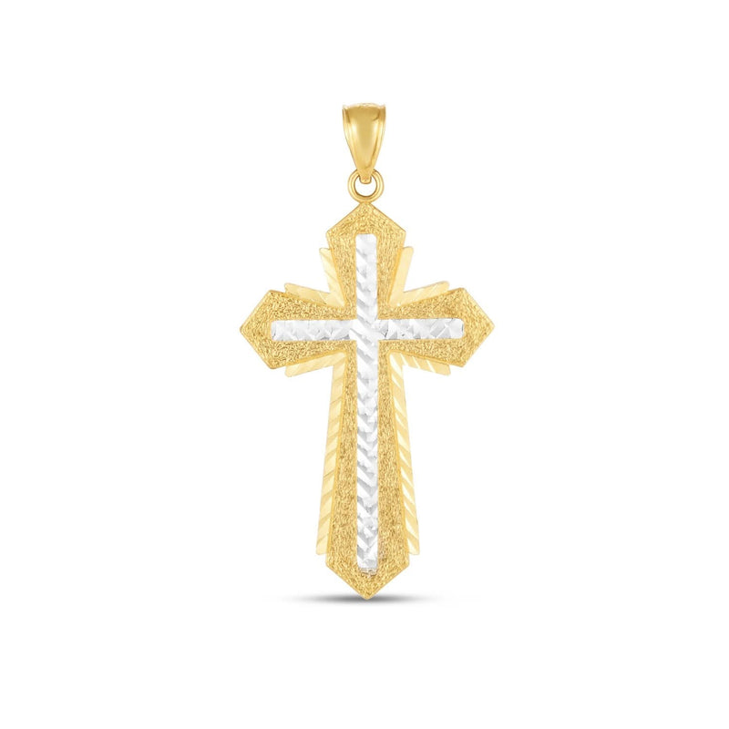 14k Two Tone Gold High Polish Diamond Cut Cross Pendant 14K two-tone gold cross pendant with diamond-cut high polish finish