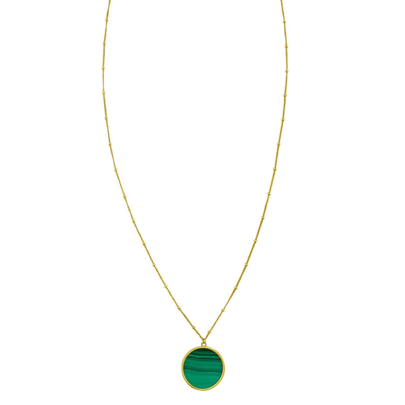 14K Yellow Gold Malachite Inlay Circle Necklace 14K yellow gold circle necklace with green malachite inlay pendant