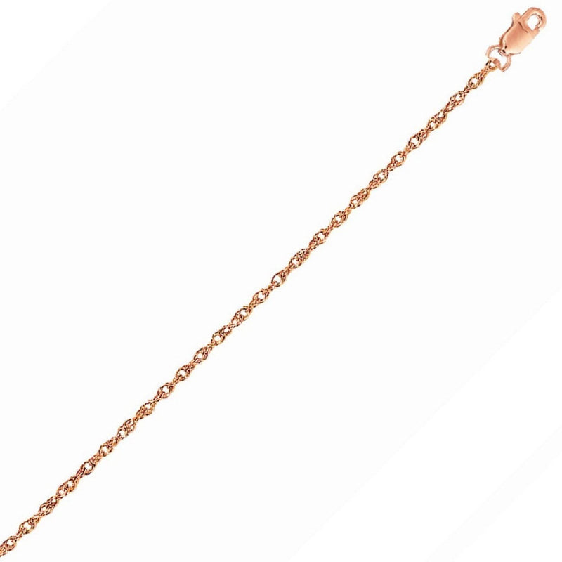14k Rose Gold Machine Rope Chain (1.10 mm) 14K rose gold rope chain with fine 1.10 mm twisted link pattern