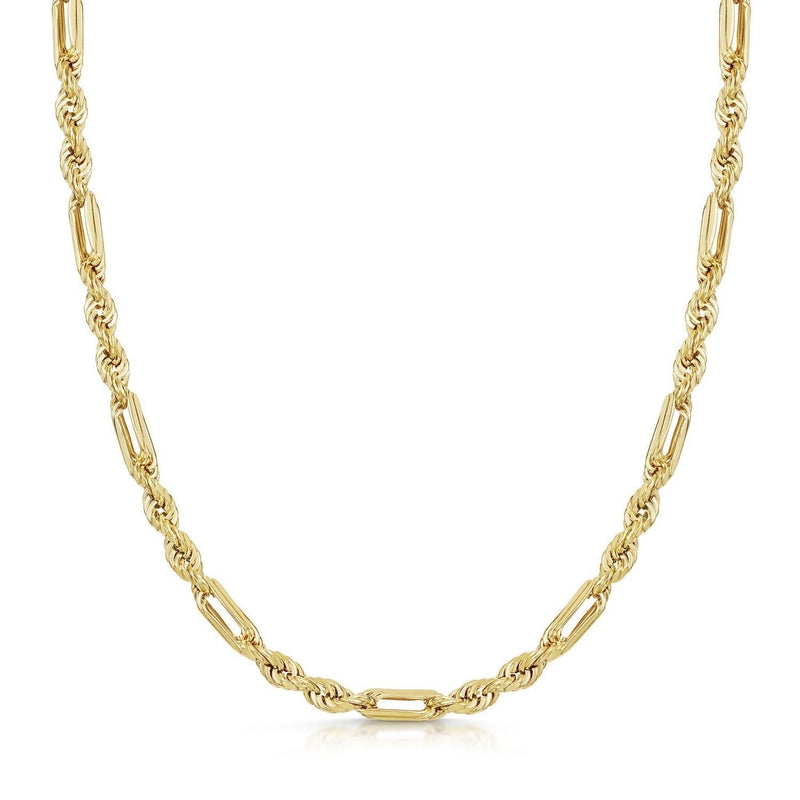 14k Yellow Gold Figa Rope Chain (3.00 mm) 14K yellow gold rope chain with 3.00 mm twisted link pattern