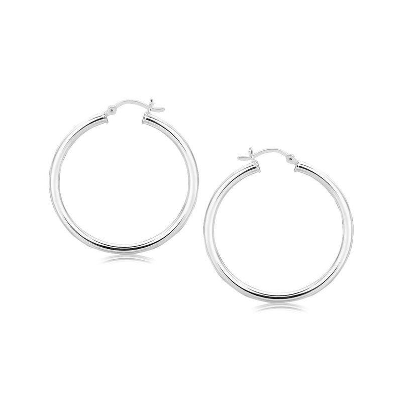 Sterling Silver Rhodium Plated Polished Motif Hoop Earrings (35mm) Product Image