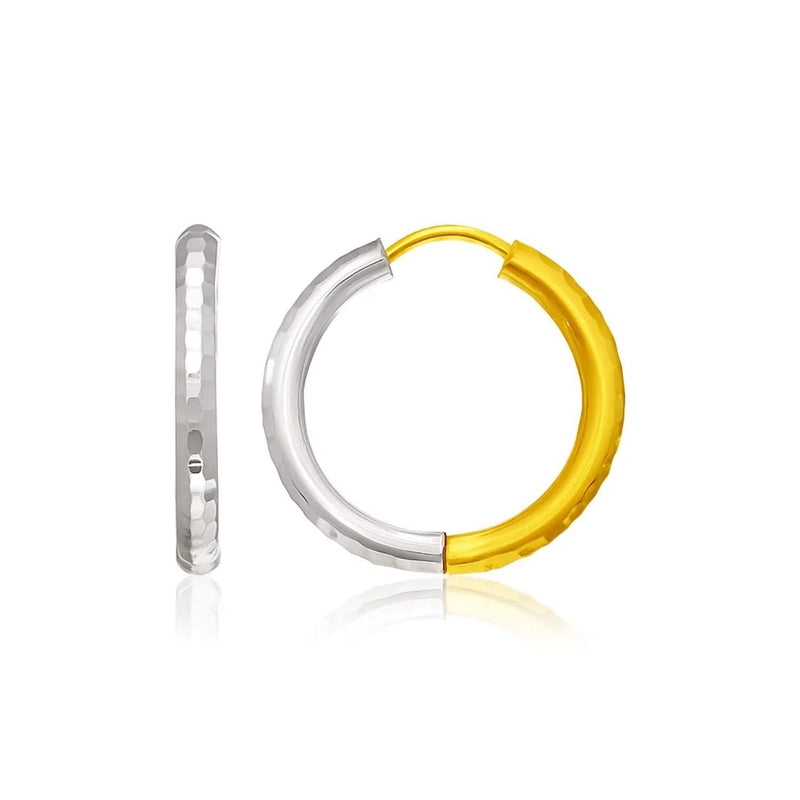 Hammered Hinge Tube Hoop Earrings in 14k Two-Tone Gold(2.5x15mm) Product Image