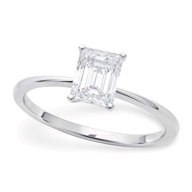 1 Carat Radiant Lab Grown IGI G/VS1 Diamond Solitaire Ring in 10K White Gold 10K white gold ring with 1 radiant diamond stone in a solitaire setting