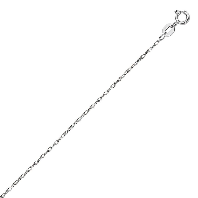 14k White Gold Machine Rope Chain (0.85 mm) 14K white gold rope chain with fine twisted link pattern at 0.85 mm gauge