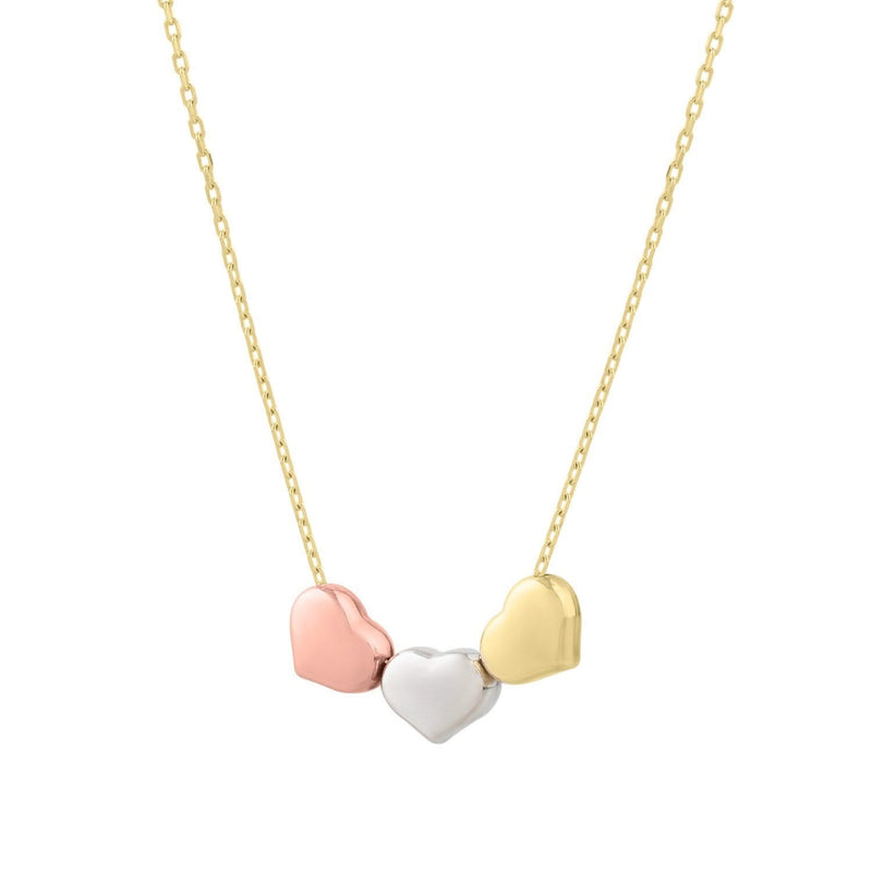 14K Tri Color Gold Triple Heart Necklace 14K tri-color gold necklace with three heart-shaped pendants