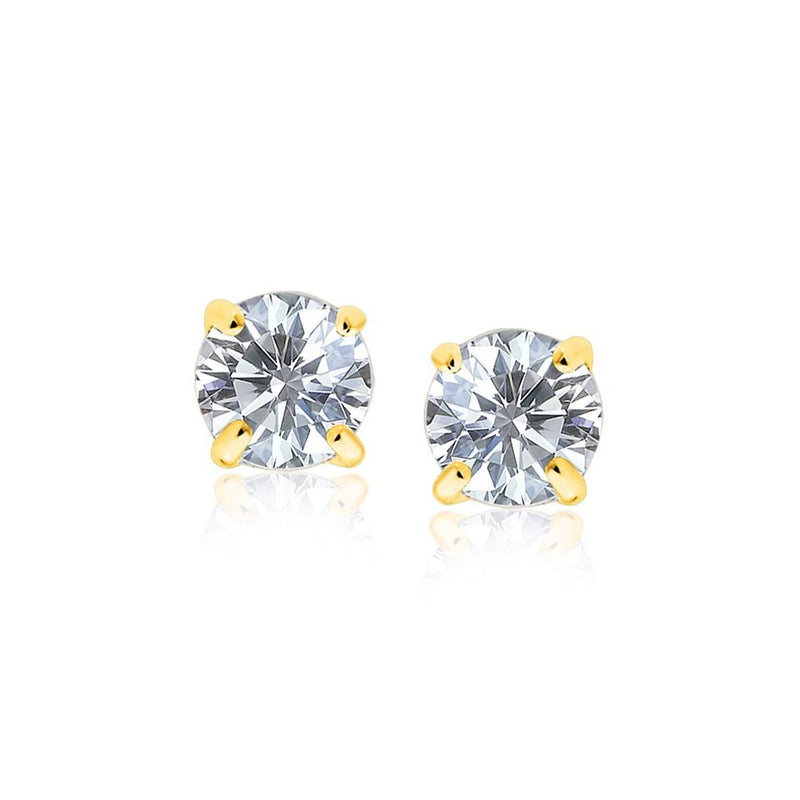 14k Yellow Gold Stud Earrings with White Hue Faceted Cubic Zirconia(7mm) Product Image