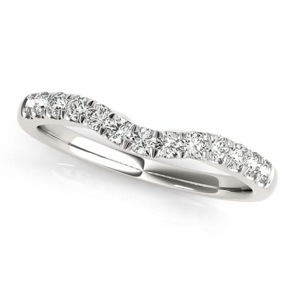 14k White Gold Diamond Curved Design Wedding Band (1/4 cttw) 14K white gold wedding band with curved row of round diamond stones