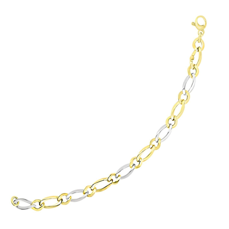 14k Two-Tone Gold Figaro Chain Bracelet with Long and Short Links (10.00 mm) 14K two-tone gold Figaro chain bracelet with long and short links, 10 mm width