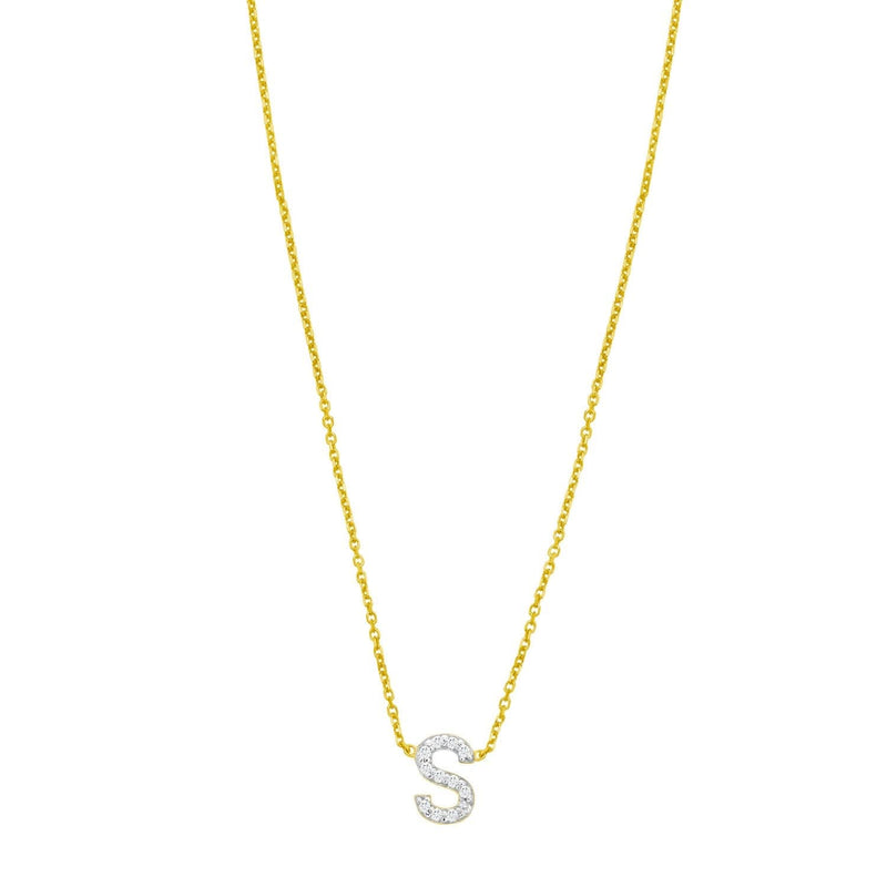 14K Yellow Gold Mini Diamond S Initial Pendant Necklace 14K yellow gold S initial pendant necklace with one diamond accent stone