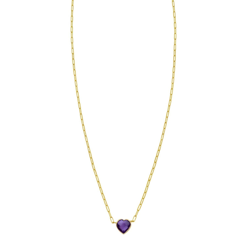 14K Yellow Gold Amethyst Heart Necklace (1.50 mm) 14K yellow gold necklace with heart amethyst stone on a fine chain