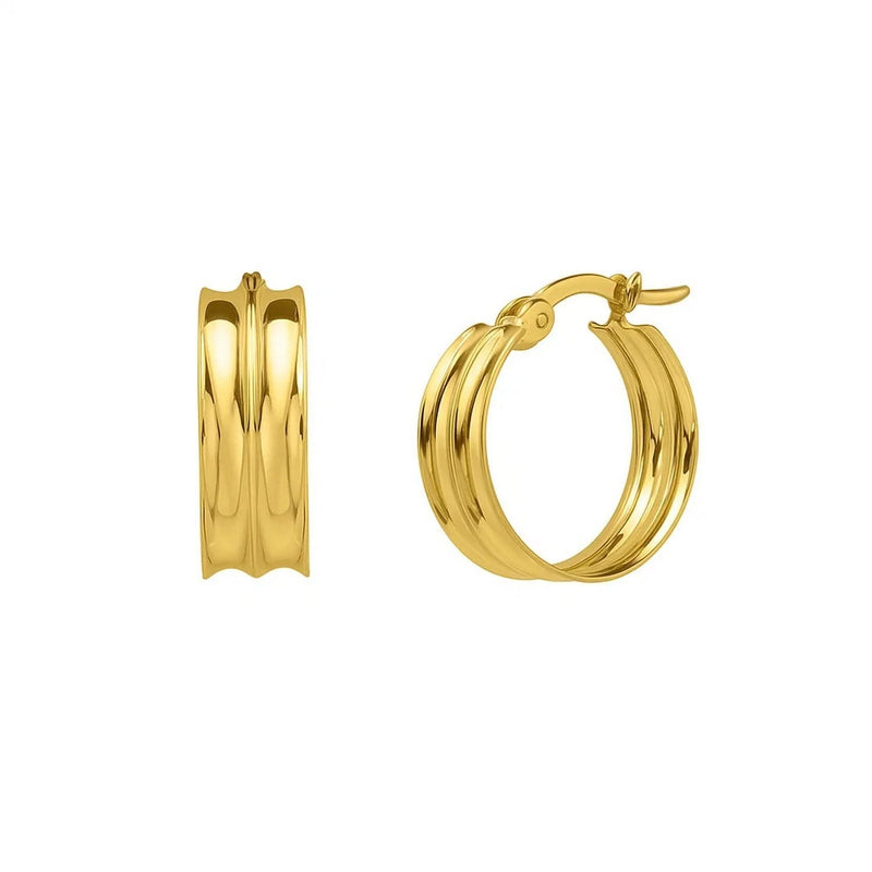Medium Concave Hoop Earrings in 14K Yellow Gold 14K yellow gold medium concave hoop earrings with polished center groove