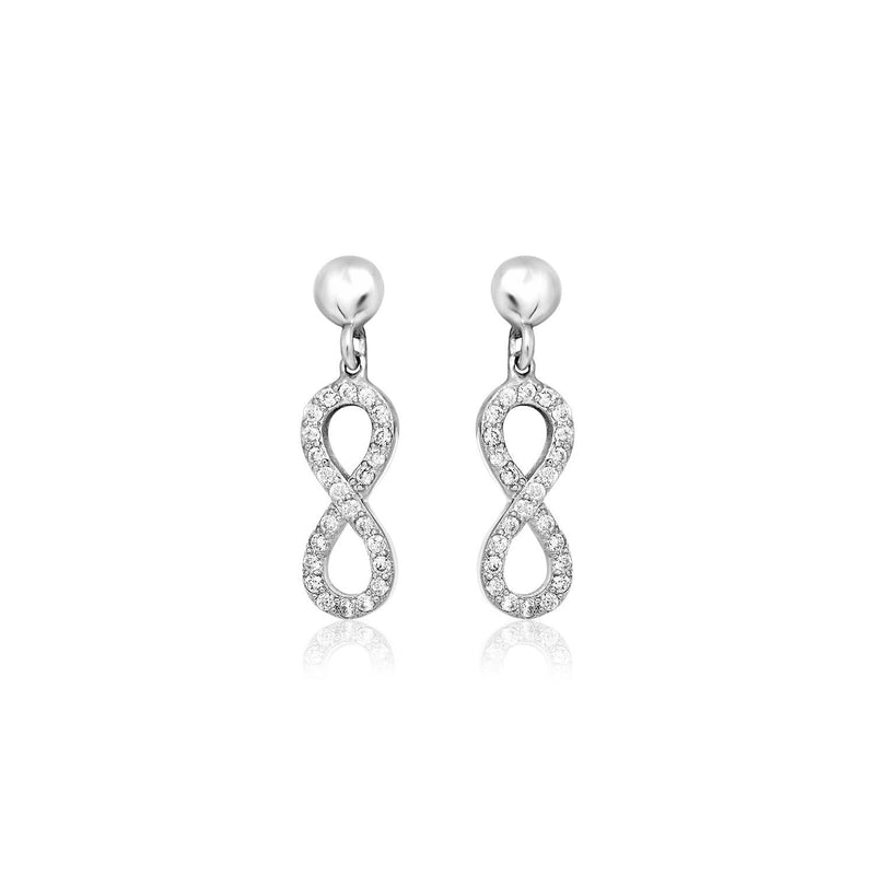 Sterling Silver Infinity Symbol Earrings with Cubic Zirconias 925 sterling silver infinity earrings with cubic zirconia stones along both loops