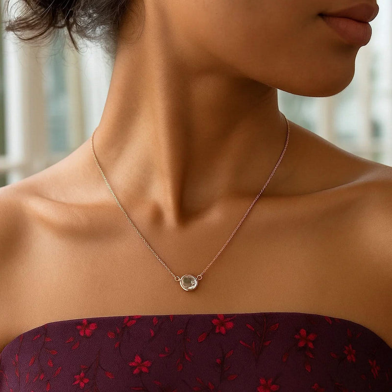 14k Rose Gold 17 inch Necklace with Round White Topaz Product Image