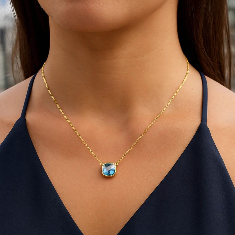 14k Yellow Gold 17 inch Necklace with Cushion Blue Topaz Product Image