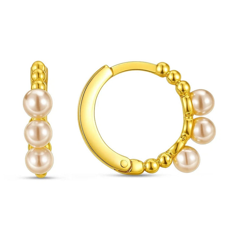 14k Yellow Gold Pearl Huggie Earrings 14K yellow gold ring with 1 pear pearl stone