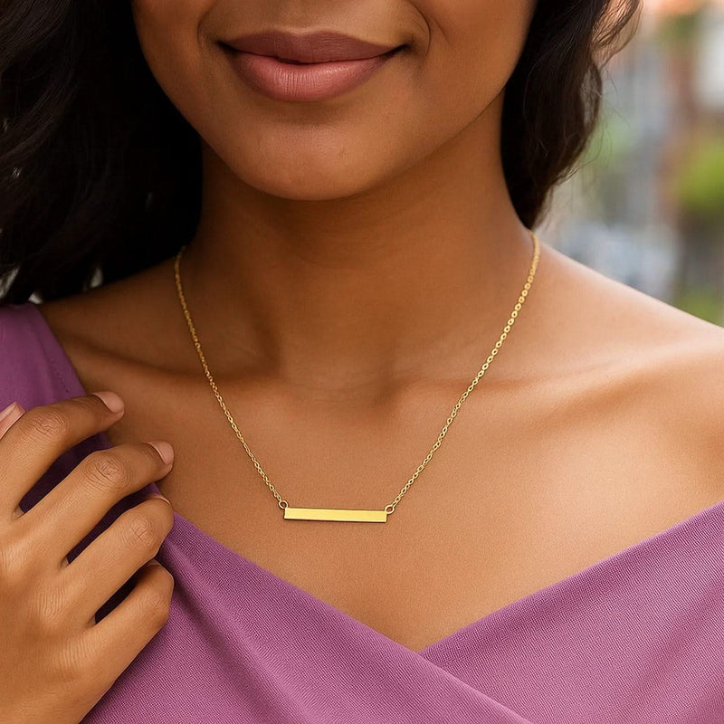 14k Yellow Gold Chain Necklace with a Shiny Flat Bar Product Image