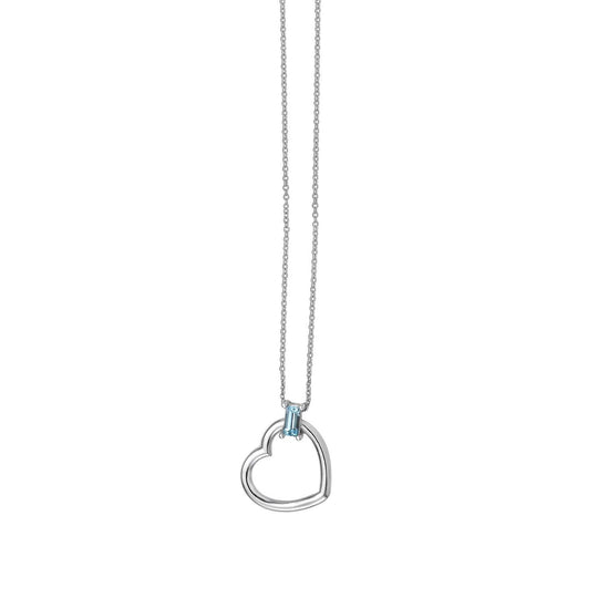 14K white gold heart necklace with baguette blue topaz stones