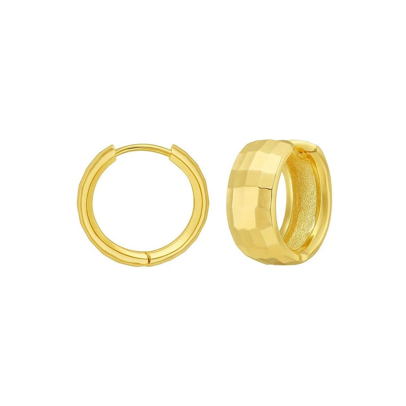 14K Yellow Gold Checkerboard Patterned Hoop Earrings 14K yellow gold checkerboard patterned hoop earrings with faceted texture