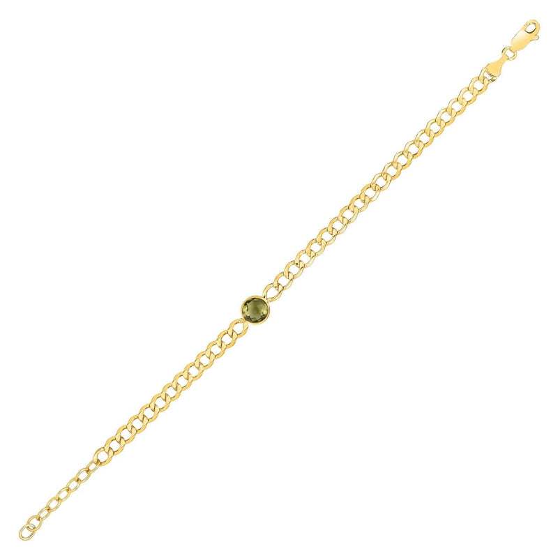 14K Yellow Gold Peridot Curb Chain Bracelet (3.60 mm) 14K yellow gold Cuban curb chain bracelet with peridot accents