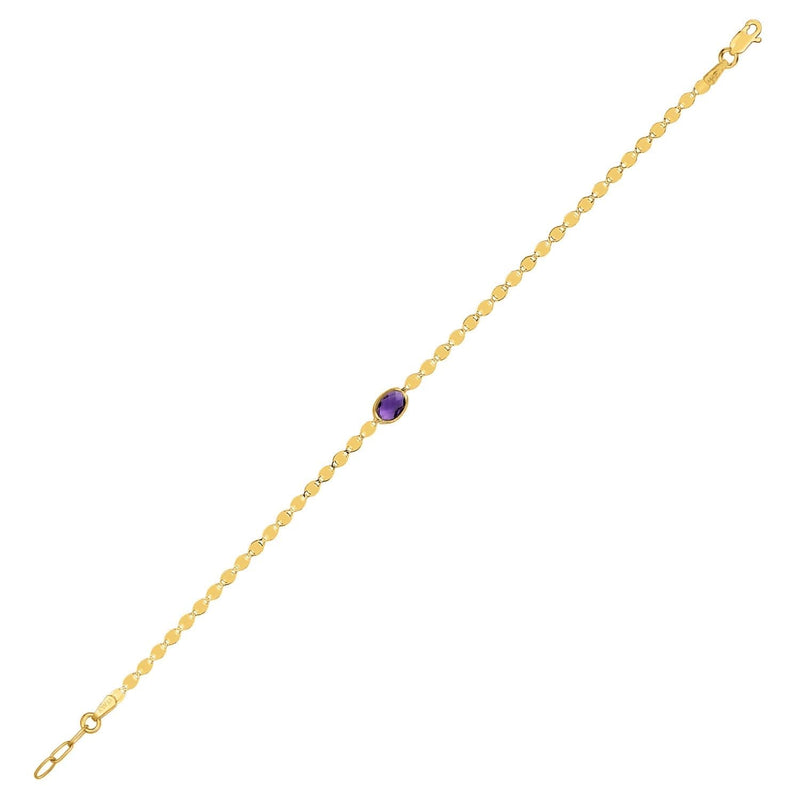 14K Yellow Gold Amethyst Mirrored Chain Bracelet (2.20 mm) 14K yellow gold bracelet with round amethyst beads and mirrored links