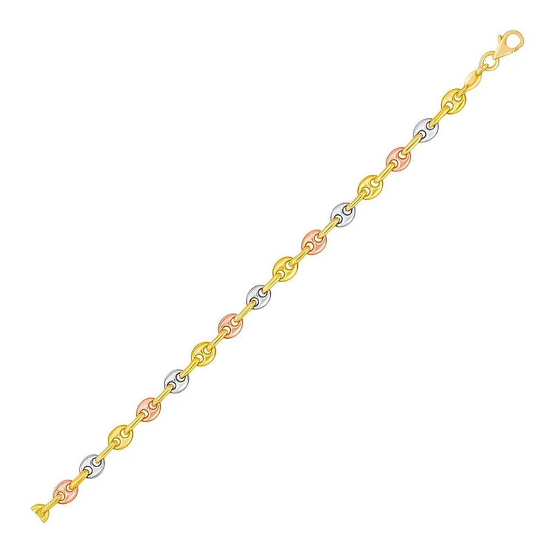 14K tri-color gold mariner link bracelet, 4.90 mm flat links
