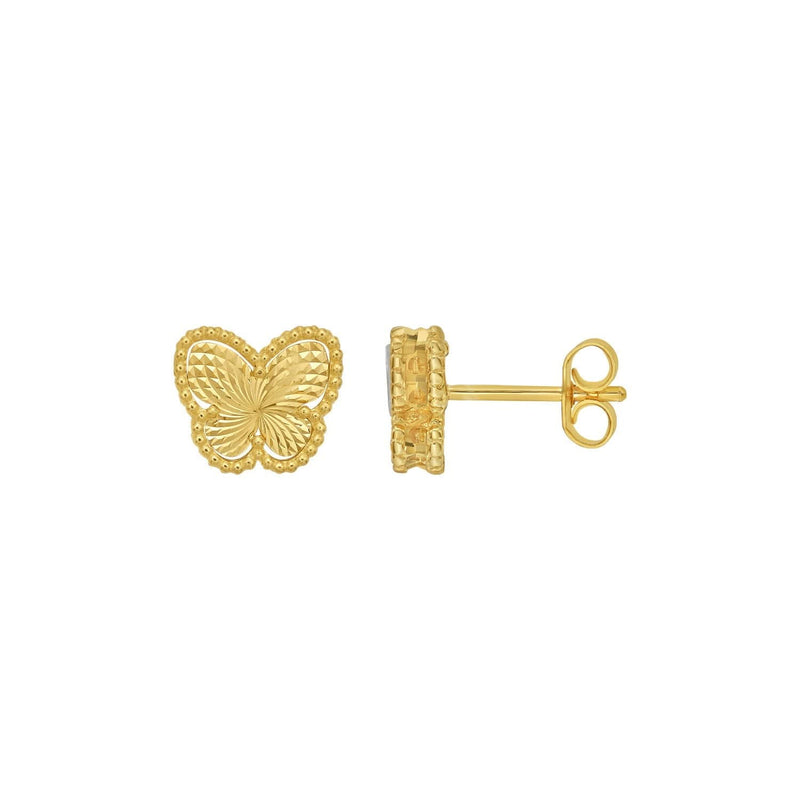 14K Yellow Gold Radiating Butterfly Stud Earrings 14K yellow gold butterfly stud earrings with detailed cut-out wings