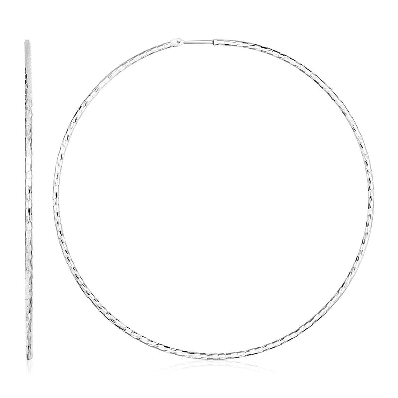 Sterling Silver Large Textured Round Hoop Earrings(1.6x70mm) Product Image