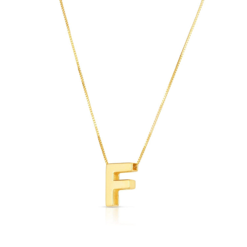 14K Yellow Gold Yours Truly Block Letter Initial F Necklace 14K yellow gold block letter initial F pendant necklace