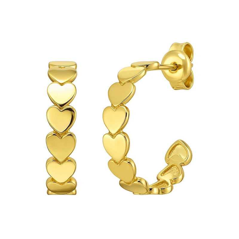 14K Yellow Gold Heart Row C Hoop Earrings 14K yellow gold ring with a row of heart-shaped cutouts in the band